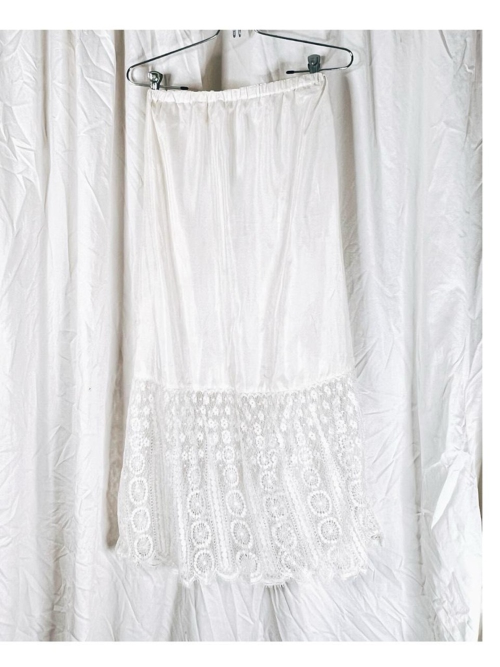 VTG Jessica McClintock White Lace-Hem Half Silk Slip Skirt Elastic Waist M / L